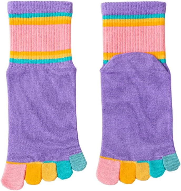 Antcher Girls Seamless Socks Rainbow Stripes Five Finger Cotton Toe Socks Kids School Crew Socks 6 Pack - Image 3
